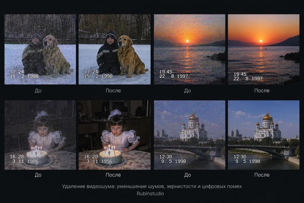 Удаление видеошума — до и после